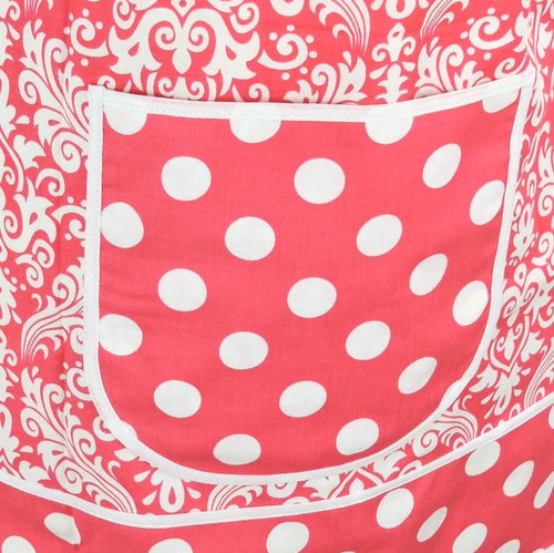 Raspberry Damask Pinafore with no ties (straps go straight over shoulders) relaxed fit smock with pockets, fits L/XL/2X, ready to ship