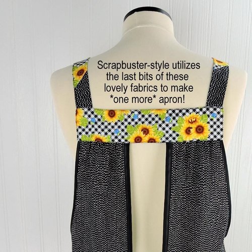 Sunflowers on Gingham Pinafore with no ties (straps go straight over shoulders) relaxed fit smock with pockets, fits L/XL/2X, ready to ship