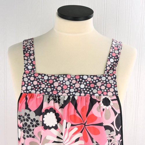 Flower Shower Pinafore with no ties (straps go straight over shoulders) relaxed fit smock with pockets, LAST ONE fits L/XL/2X