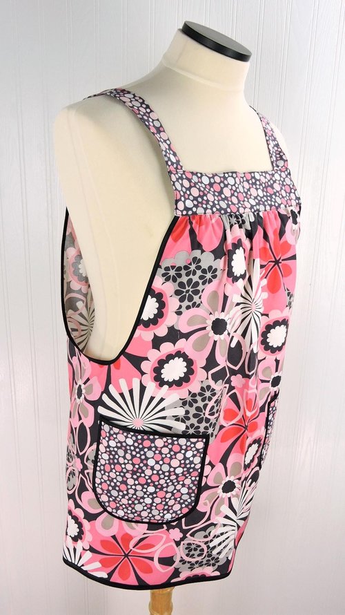 Flower Shower Pinafore with no ties (straps go straight over shoulders) relaxed fit smock with pockets, LAST ONE fits L/XL/2X