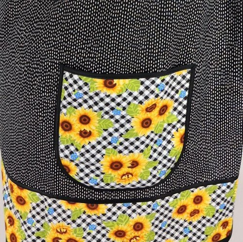 Sunflowers on Gingham Pinafore with no ties (straps go straight over shoulders) relaxed fit smock with pockets, fits L/XL/2X, ready to ship