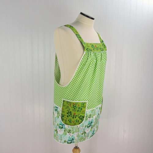 Winterly Dot Pinafore Apron with no ties (straps go straight over the shoulders) relaxed fit smock with pockets, fits L/XL/2X ready to ship