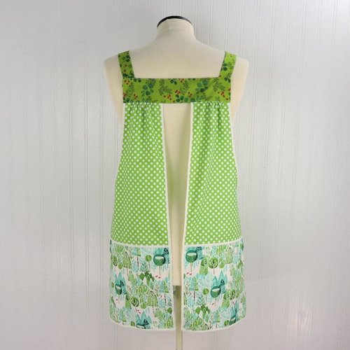 Winterly Dot Pinafore Apron with no ties (straps go straight over the shoulders) relaxed fit smock with pockets, fits L/XL/2X ready to ship