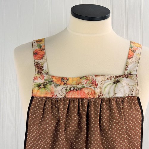 Harvest Pumpkins Scrapbuster Pinafore with no ties, relaxed fit smock with pockets, fall apron, Susan Winget Harvest fabric, SHIPS FAST