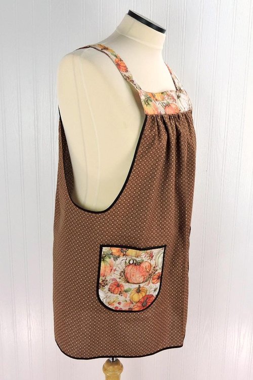 Harvest Pumpkins Scrapbuster Pinafore with no ties, relaxed fit smock with pockets, fall apron, Susan Winget Harvest fabric, SHIPS FAST