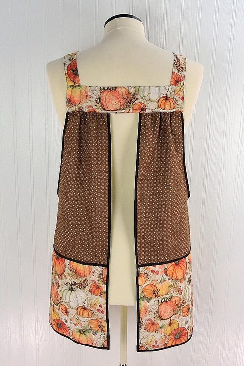 OOAK Harvest Pumpkins Pinafore with no ties, relaxed fit smock with pockets, fall apron, Susan Winget Harvest fabric, SHIPS FAST