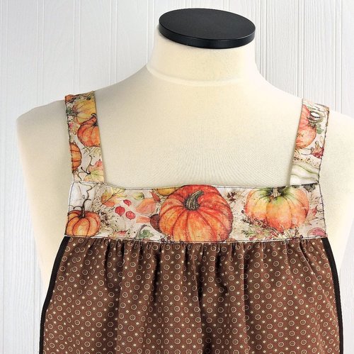 OOAK Harvest Pumpkins Pinafore with no ties, relaxed fit smock with pockets, fall apron, Susan Winget Harvest fabric, SHIPS FAST