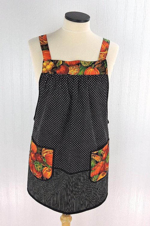 Bountiful Harvest Scrapbuster Pinafore with no ties (straps go straight over the shoulders) relaxed fit smock with pockets L/XL/2X ships now