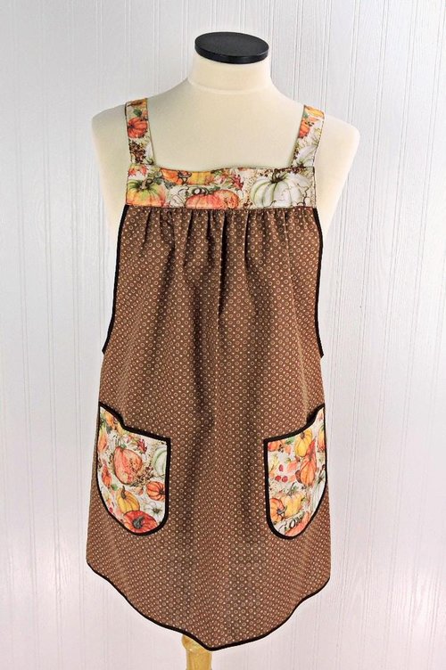 Harvest Pumpkins Scrapbuster Pinafore with no ties, relaxed fit smock with pockets, fall apron, Susan Winget Harvest fabric, SHIPS FAST