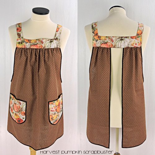 Harvest Pumpkins Scrapbuster Pinafore with no ties, relaxed fit smock with pockets, fall apron, Susan Winget Harvest fabric, SHIPS FAST