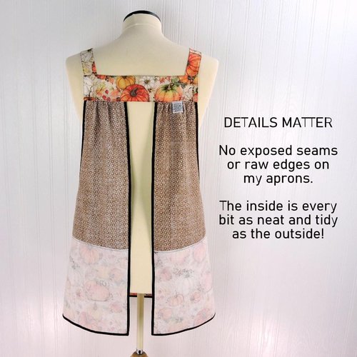 OOAK Harvest Pumpkins Pinafore with no ties, relaxed fit smock with pockets, fall apron, Susan Winget Harvest fabric, SHIPS FAST