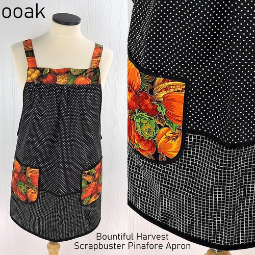 Bountiful Harvest Scrapbuster Pinafore with no ties (straps go straight over the shoulders) relaxed fit smock with pockets L/XL/2X ships now