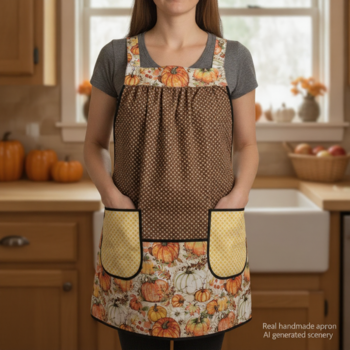 OOAK Harvest Pumpkins Pinafore with no ties, relaxed fit smock with pockets, fall apron, Susan Winget Harvest fabric, SHIPS FAST
