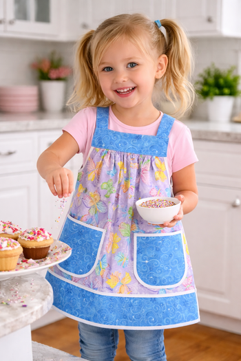 Glitzy Butterflies Children's Pinafore with no ties (straps go straight over the shoulders) relaxed fit smock with pockets, SIZE 2/4T, RTS