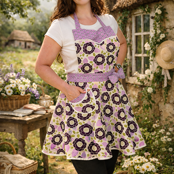 Lilac Bloom Twirly Skirt Apron, flirty kitchen apron; diner style; delightful party hostess accessory, Ready to Ship