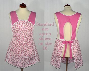 Retro 50s Smock (Daisies and Pin-dots in Pink) hostess apron, H-back style doesn't touch the neck, handmade after order XS to 5X Plus Size