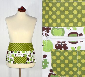 Metro Market Apples waist apron with zipper pocket – handmade utility apron for educators, vendors & craft shows. Fits waists up to 40 inches.