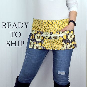 Granite Bloom Multi-Pocket Apron with zipper pocket fits waists up to 40 inches, delightful gift for her, ready to ship