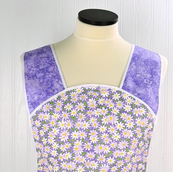 Retro 50s Smock (Daisies on Purple Pin-dots) hostess apron, H-back style doesn't touch the neck, handmade after order XS to 4X Plus Size