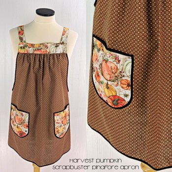 Harvest Pumpkins Scrapbuster Pinafore with no ties, relaxed fit smock with pockets, fall apron, Susan Winget Harvest fabric, SHIPS FAST