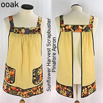 Sunflower Harvest Scrapbuster Pinafore with no ties (straps go straight over the shoulders) relaxed fit smock with pockets L/XL/2X ships now