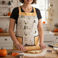 Too Cute to Spook Halloween Pinafore Apron with no ties fits L/XL/2X, relaxed fit smock with pockets ready to ship