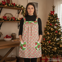 Swell Christmas Plaid Pinafore with no ties, relaxed fit smock with pockets fits L/XL/2X, Christmas baking apron, made to order