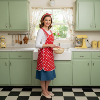 Red and White Polka Dot 50s Smock, relaxed fit apron (h-back apron) made-to-order XS to 4X with pocket options