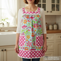 Bright Owls Pinafore Apron with no ties, Relaxed Fit Smock with pockets, made-to-order XS- Plus Size