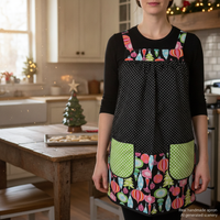 Christmas Ornaments and Polka Dots Pinafore with no ties, relaxed fit smock with pockets fits L-XL-2X, Holiday Hostess Apron ships fast