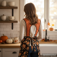 Fall Floral 50s Style Smock Apron, comfortable relaxed fit apron (H back style doesn't touch neck) last one fits L/XL, ships fast