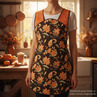 Fall Floral 50s Style Smock Apron, comfortable relaxed fit apron (H back style doesn't touch neck) last one fits L/XL, ships fast