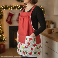 Holiday Tweets Pinafore Apron with no ties, relaxed fit smock with pockets fits L/XL/2X, one of a kind holiday apron ships fast