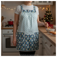 Penguin Friends Pinafore with no ties, relaxed fit smock with pockets, cute Christmas Apron, standard size fits L/XL/2X, ships fast