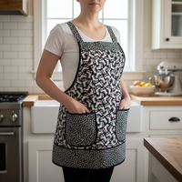 Retro Roller Skates Pinafore Apron with no ties, relaxed fit smock with pockets, fun hostess apron fits L/XL/2X, ready to ship now