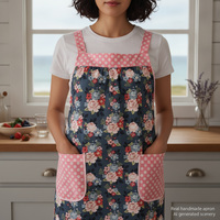 Vintage Charm Pinafore with no ties (straps go straight over the shoulders) relaxed fit smock apron with pockets L/XL/2X, ready to ship