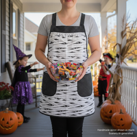 XS - 5X Glow in the dark Mummy EYES Pinafore with no ties, relaxed fit smock with pockets, spooky Halloween Apron