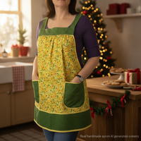 XS- 5X Christmas HOLLY Pinafore Apron with no ties, relaxed fit smock with pockets, holiday entertaining Xmas hostess