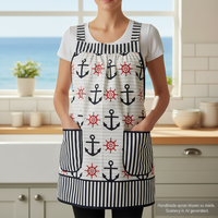 Nautical Stripe Pinafore with no ties (straps go straight over the shoulders), relaxed fit smock apron with pockets, made to order XS - 5X