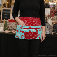 Christmas Vendor Apron with zipper pocket, Jingle Deer 6 pocket apron, Holiday Teacher, Waitress, Daycare Apron