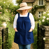 XS -5X Navy Blue Linen Pinafore Apron with no ties, prewashed linen, Relaxed Fit Smock with pockets, handmade after order by Laurie