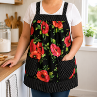 Black Poppy Panache Polka Dot Pinafore, relaxed fit smock with pockets, pretty floral kitchen apron, ready to ship fits L/XL/2X