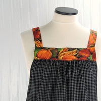Bountiful Fall Harvest Pinafore with no ties, relaxed fit smock with pockets, fall pumpkins apron fits XS to 5X, made to order 