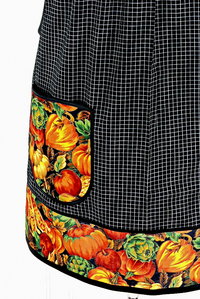 Bountiful Fall Harvest Pinafore with no ties, relaxed fit smock with pockets, fall pumpkins apron fits XS to 5X, made to order 