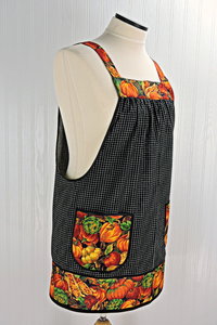 Bountiful Fall Harvest Pinafore with no ties, relaxed fit smock with pockets, fall pumpkins apron fits XS to 5X, made to order 