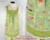 Scarlet & Sage Roses (in POND colorway) Pinafore Apron with no ties, relaxed fit smock with pockets, made to order XS - 5X