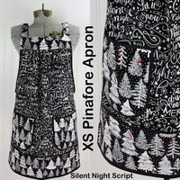 Silent Night Holiday Script Pinafore with no ties, Relaxed Fit Smock with pockets, smallest size fits XS/S/M, Christmas apron ready to ship now