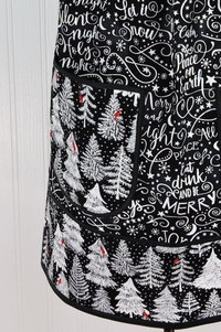 Silent Night Holiday Script Pinafore with no ties, Relaxed Fit Smock with pockets, smallest size fits XS/S/M, Christmas apron ready to ship now