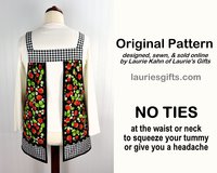 XS to 5X Strawberry Patch Pinafore (with Black Gingham accents) has no ties, relaxed fit smock apron with pockets