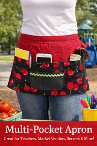 Sweet Cherry multi-pocket apron (with secure money pocket) great for teachers; waitress; ready to ship fits waist up to 40"